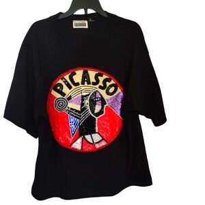 Colorado Black Picasso Beaded Applique T-shirt Size XL